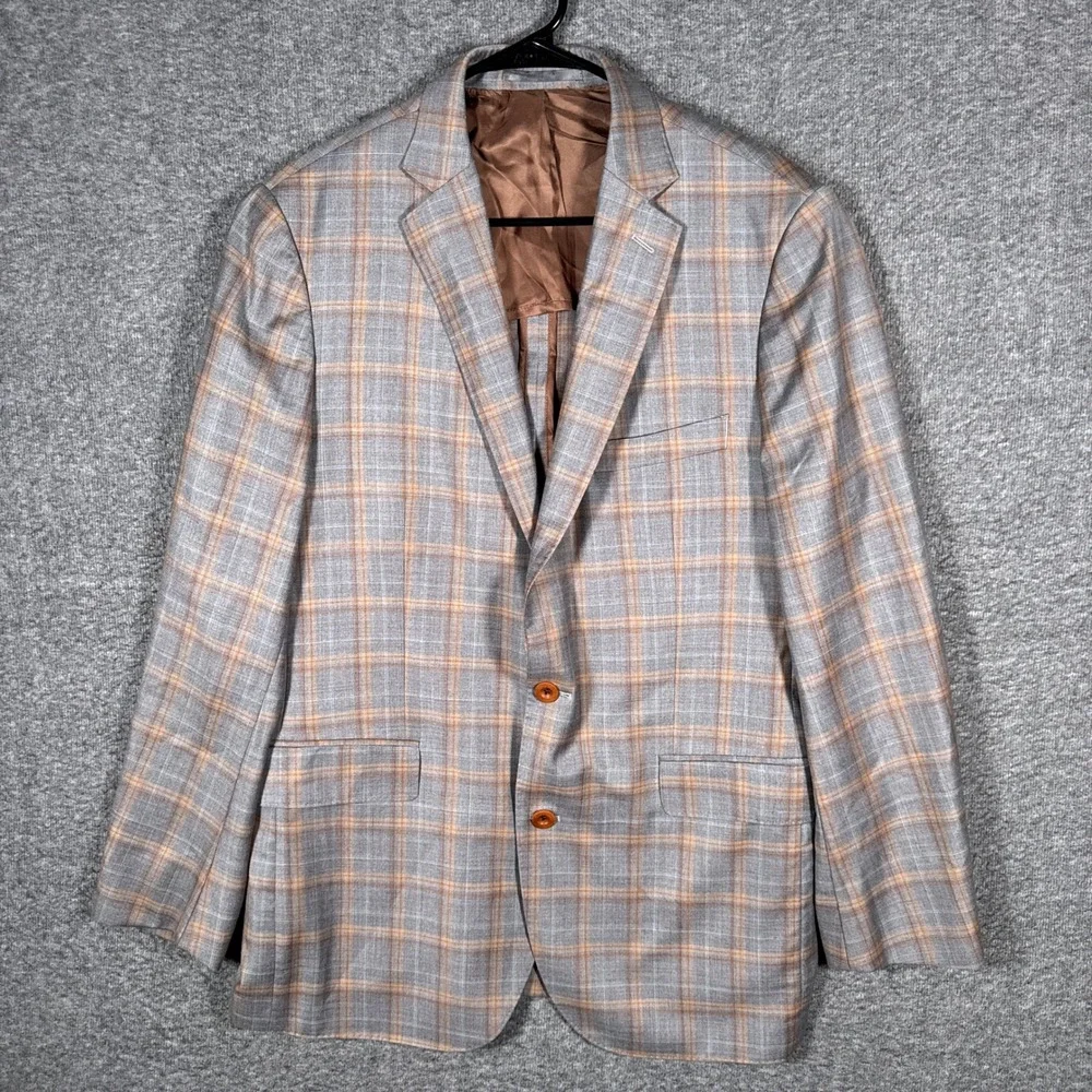 J Hilburn Sport Coat Mens 42S Windowpane Plaid Reda Italian Wool Unstructured